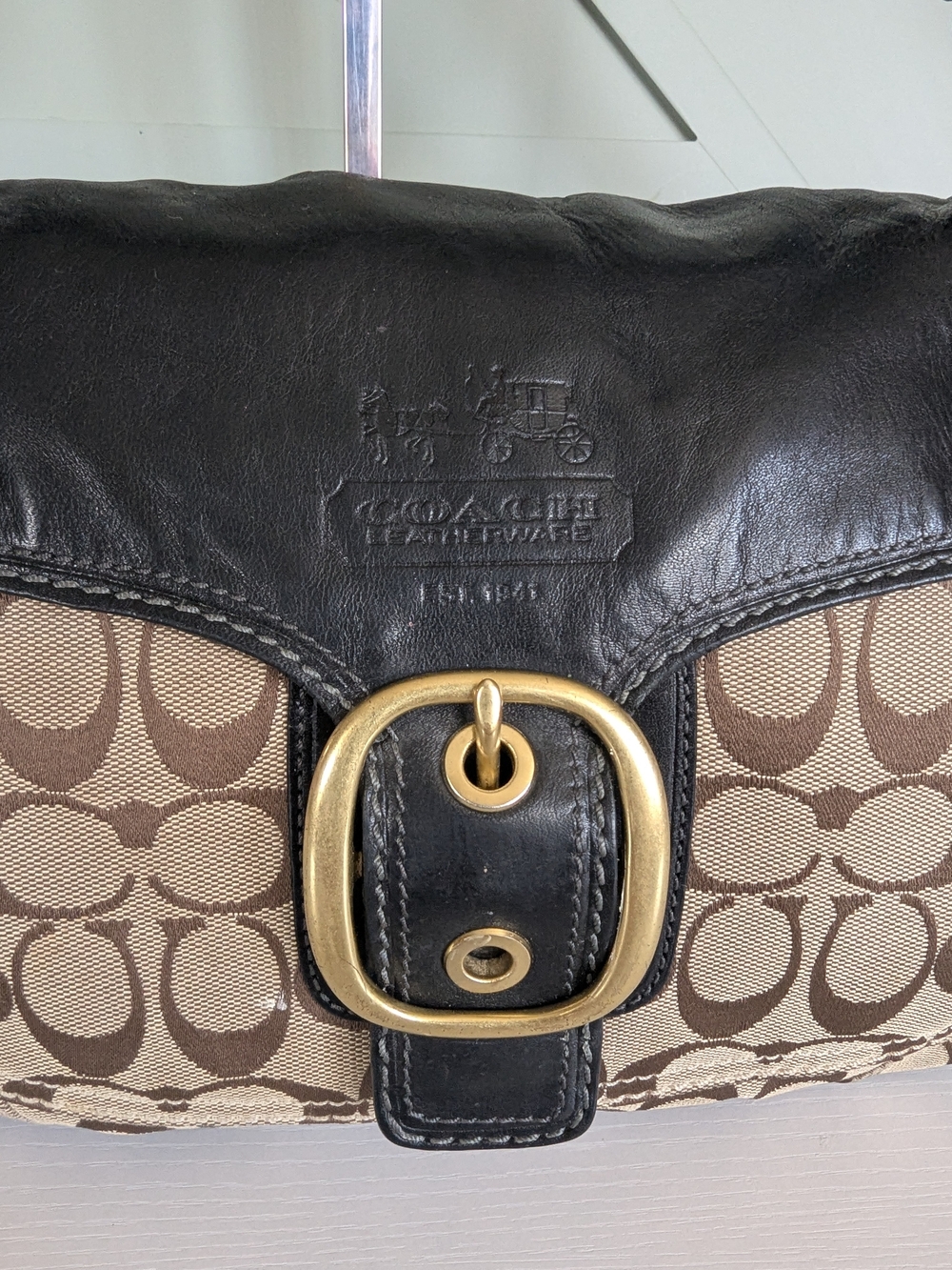 Coach Brown Signature Canvas and Black Leather Shoulder Bag - Picture 3 of 14